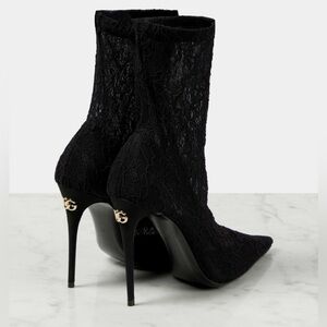 Dolce & Gabbana Lace Boots stiletto Gold D&G Logo Luxury Fashion Style